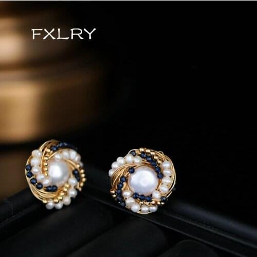 FXLRY Handmade Baroque Pearl Personality Hand-Wound Small Stud Earrings For Women Jewelry Accessory