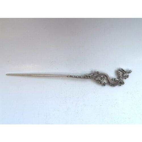 YIZHU CULTUER ART Collection Old China Tibet Silver Handmade Dragon More Hair Decoration Gift