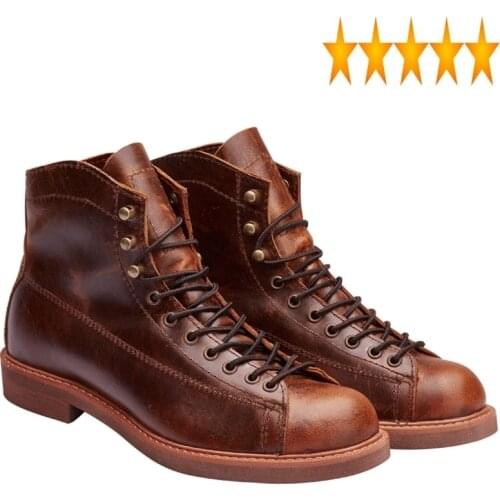 Handmade Red Genuine Leather Men Large Size Casual British Shoes High Quality Ankle Male Winter Boots