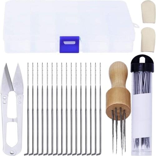 LMDZ Wool Felting Needle Felting Tools Kit with Wood Handle Scissors Finger Cots 22 Pcs Felt Stitch Punch Tool for Starter