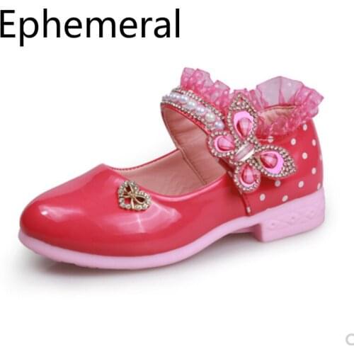 Girls Flowers Diamond Patent Leather Cute Kids Shoes Closed Toe Dancing Hoop & Loop Sandals Princess Soft For Party With Socks
