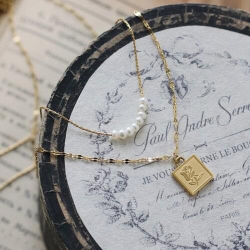 Cute Female Small Pearl Pendant Necklace Charm Sterling Silver Gold Chain Necklaces For Women Vintage Wedding Necklace