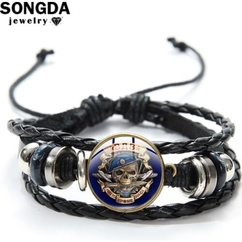 SONGDA CCCP Soviet Airborne Forces Glass Dome Bracelet Russian Air Force Punk Multi-layer Leather Bracelet Bangle Men Boys Gift