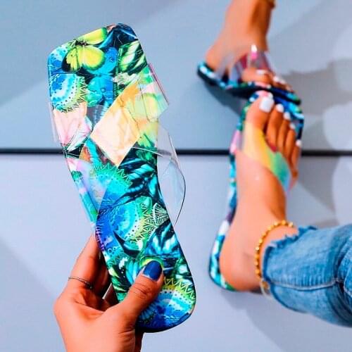 Fashion Womens Flip Flops 2021 Womens Summer Footwear Butterfly Print Pattern Womens Slippers Sequins Female Shoes Sandals