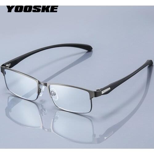 YOOSKE Mens Business Anti Blue Light Reading Glasses Men Metal Frame Non Spherical Prescription Eyeglasses Retro Hyperopia