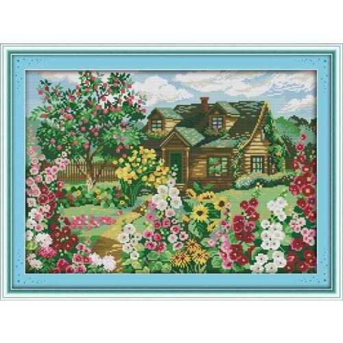 Country Cottage Scenery Cross-Stitching 11CT Printed 14CT Handmade Cross Stitch Set Cross-stitch Kits Embroidery Needlework
