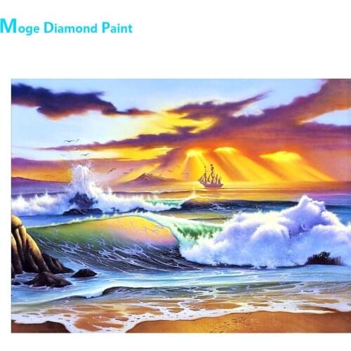 Beach Sea Waves Sailboat Diamond Painting Round Full Drill Nouveaute DIY Mosaic Embroidery 5D Cross Stitch Oil Scenic Pattern