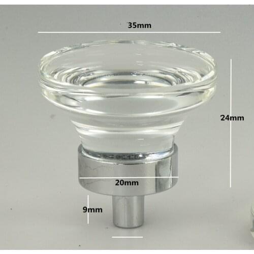 35mm clear glass wine cabinet cupboard door handles modern simple fashion glass crystal silver chrome drawer tv cabinet knobs