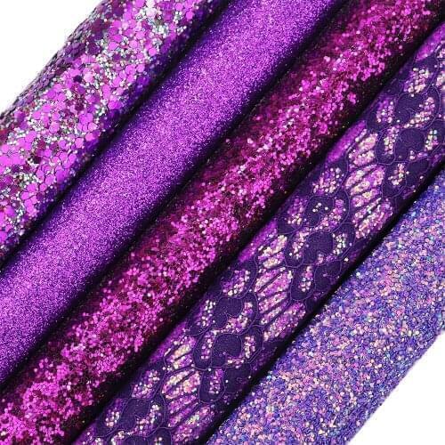 30x134cm Roll Purper Plain Dyed Chunky Fine Shiny Glitter Fabric Leather For Earring Bowes Shoes Home Decoration DIY DT011
