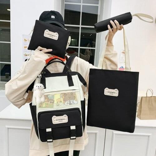4 Pcs Sets School Bags For Teenager Girls 2021 Kawaii Women Laptop Backpack Portable Shoulder Bags Travel Bagpack Mochila New