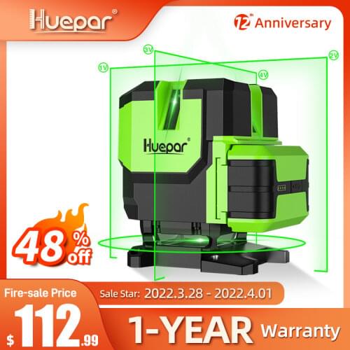 Huepar Multi-Lines Green Beam Laser Level Self-Leveling Vertical Plumb Dot & Horizontal Lines Level with Hard Carry Case Tools