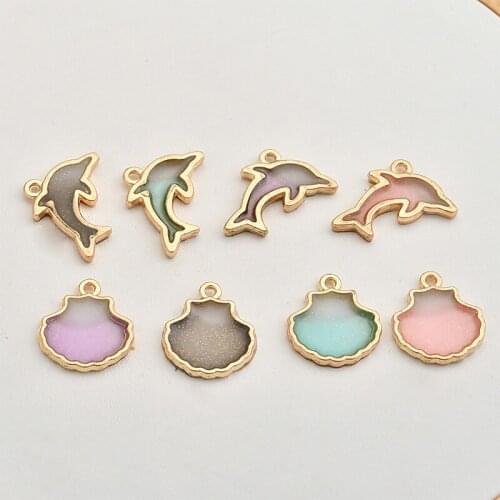 Diy jewelry making 50pcs/lot alloy drop oil animals dolphin/seashells shape floating locket pendant earring charms accessory