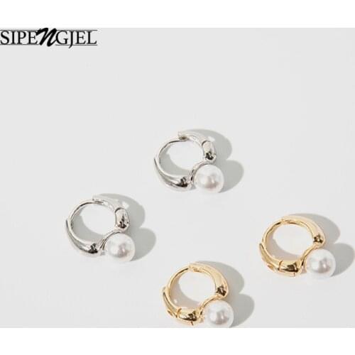 SIPENGJEL Fashion French Retro Pearl Hoop Earrings Wedding Round Gold Earrings For Women Party Jewelry Gift Wholesale 2021