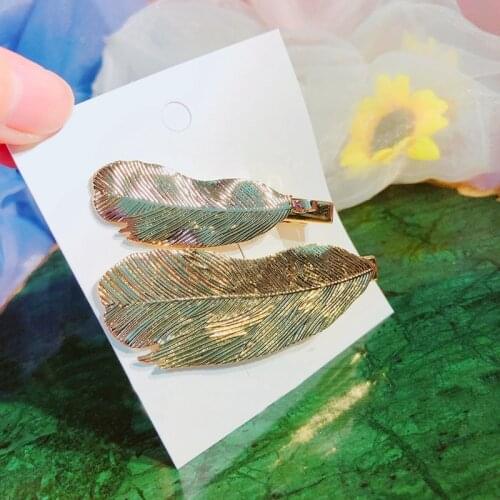 Metal Feather Hair Clip Girls Snap Hair Barrette Stick Hairpin Hair Styling Accessories For Women Girls 2020 New Fashion Women