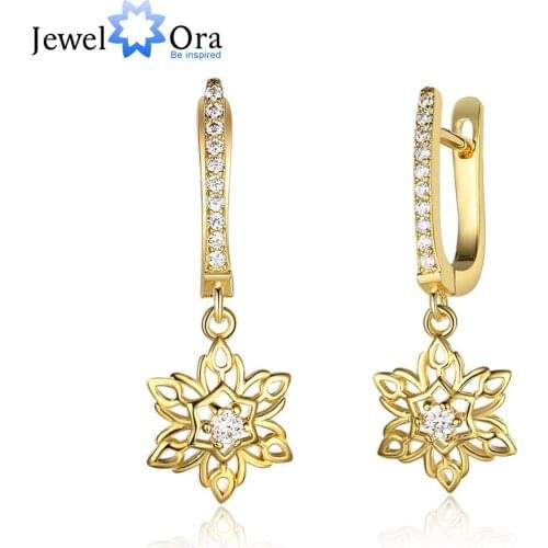 Flower Hollow Design Cubic Zirconia Drop Earring Gold Color Fashion Party Jewelry Earrings For Women (Jewelora EA102870)