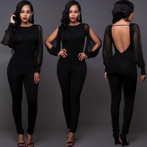 Women Ladies Autumn Club Bodysuits wear Long Sleeve Play suit Bodycon Party Jumpsuit Romper Black