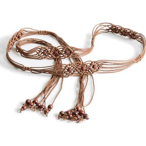 Bohemia Handmade Beads Braided Womens Belt Knotted Tassels Waist Belts 4 Colors Strap fashion Dress Slim Waistband