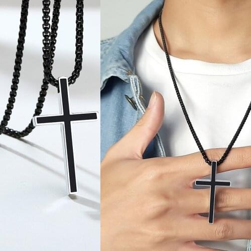 Women Man Cross Necklaces Stainless Steel Christ Prayer Unisex Religious Jewelry