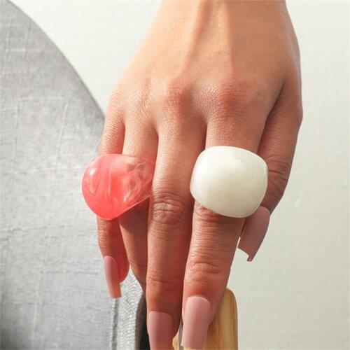 2PCS/Set Simple Thick Colorful Transparant Acrylic Resin Ring for Men Women Geometric Irregular Rings Female Finger Punk Jewelry