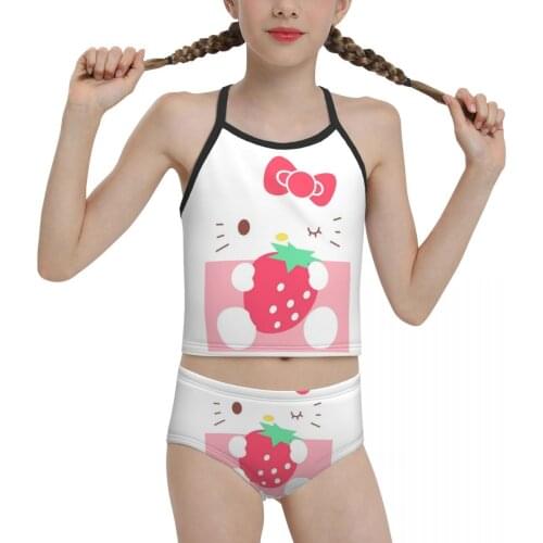 2021 Anime Manga Chibi Swimwear for junior high school Girls Print Pink Cat Biquini Wholesale Brand for Children Girl