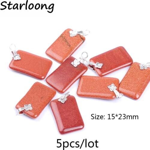 5pcs/lot rectangle goldstone sand stone pendant for necklace DIY jewelry making