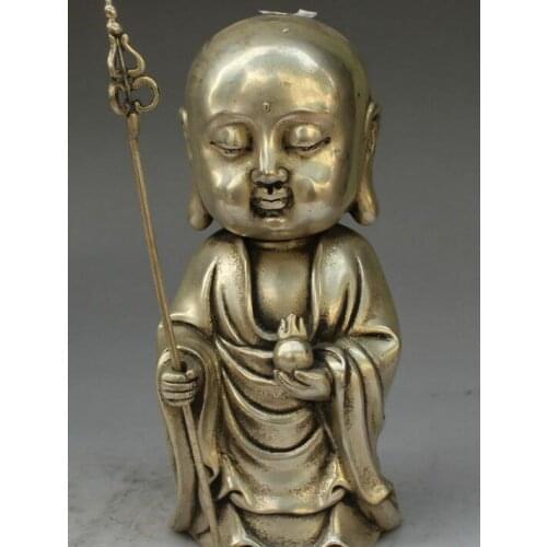8" Silver Tang Seng San Zang Ksitigarbha Bodhisattva Buddha Hold Faqi Statue
