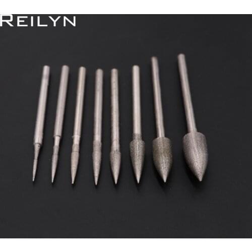 8pc Grit 400# 2.35mm bit size 1-6mm Diamond Grinding burr abrasive bits jade diamond polishing bits teeth grinding needle