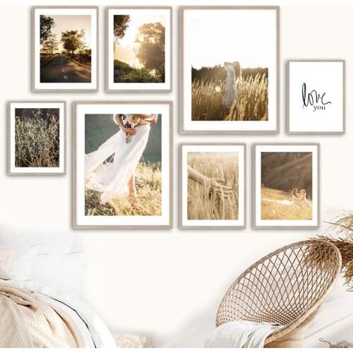 Abstract Girl Grass Wheat Sunshine Open Land Road Canvas Painting Posters Print Nordic Wall Art Pictures Living Room Home Decor