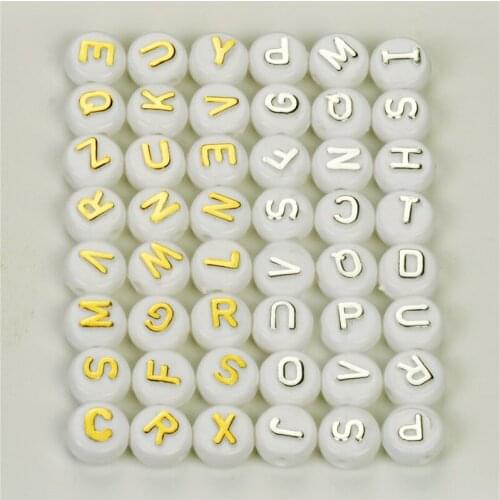 Gold Silver 10mm 100Pcs Alphabet Beads Acrylic Bead With White DIY Letter Beads For Bracelet Accessories For Jewelry Making