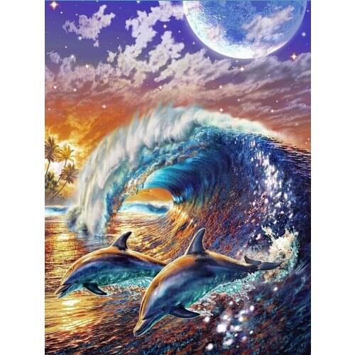 Animals Full Square Drill 5D DIY Diamond Painting Dolphin Embroidery Seascape Cross Stitch Rhinestone Mosaic Home Decor