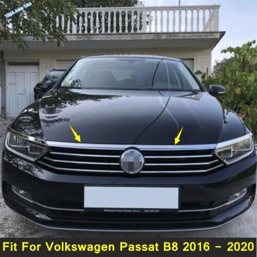 Auto Styling Front Hood Engine / Head Lights Lamp Eyelid Eyebrow Cover Kit Stainless Steel For Volkswagen Passat B8 2016 - 2018