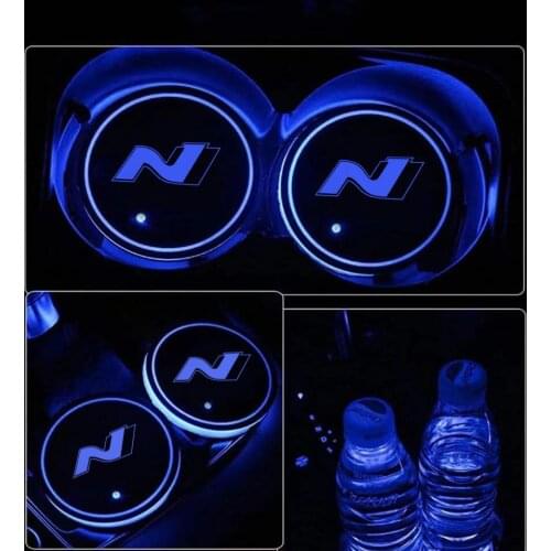 Car LED Smart Cup Mat USB Light Water Holder Light For Hyundai N line Tucson Sonata Creta Elantra Accent Car logo Drink cup lamp