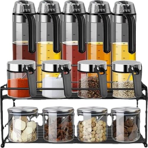 Seasoning Box Seasoning Jar Soy Sauce and Vinegar Olive Oil Pot Home Use Set with Shelf Chicken Essence Salt Pepper Chili Powder