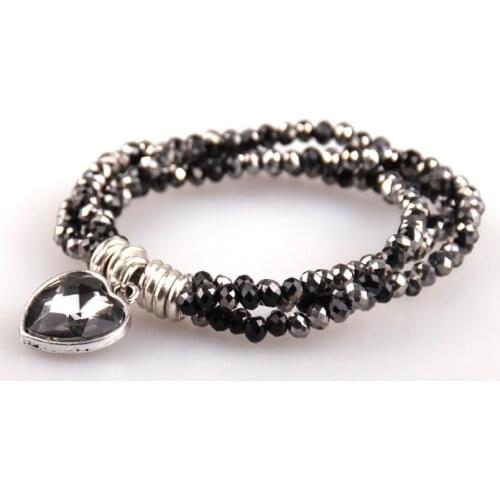 Free drop shipping new arrival mini crystal glass beads with black crystal heart ladies double stretch bracelet
