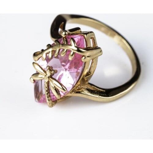 Shiny Transparent Rhinestone Ring Emerald Faux Gemstone Dragonfly Decor Ring for Wedding Artificial Crystal Inlaid Round Ring