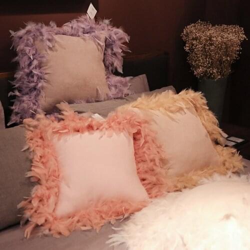 45cm high quality real feather pillowcase cushion cover soild color luxury back cushion case for lumbar pillow home decor