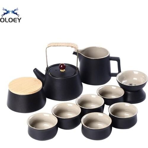Black Pottery Teapot Kung Fu Tea Set Household Living Room Retro Ceramic Teacup Teapot Set Creative Gift