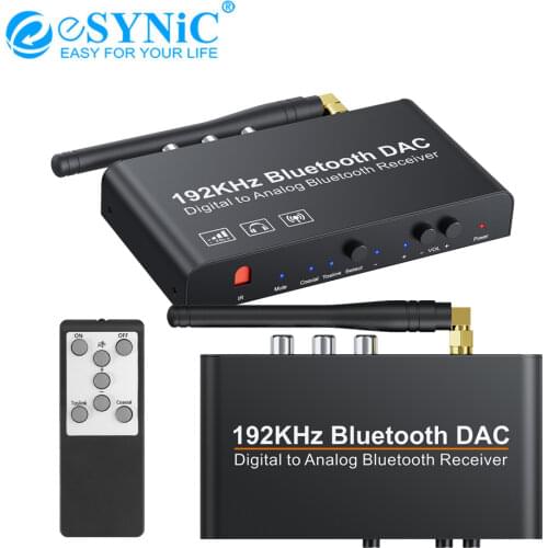 ESYNiC 192k Bluetooth-compatible DAC Digital Coaxial Toslink to Analog Stereo L/R RCA 3.5mm Audio Converter with Remote Control