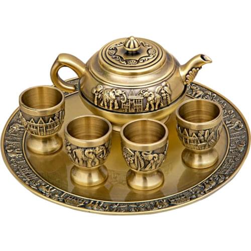 Zinc Alloy Kung Fu Tea Set Creative Delicacy Carving Elephant Spirit Shot Glass Tray Set Gift