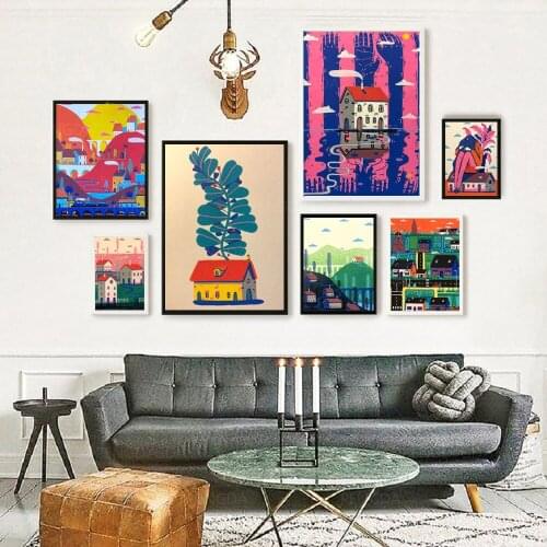 Home Decor Modular House Plant Abstract Poster Pictures Wall Art Canvas Printed Paintings Living Room Modern Artwork No Frame