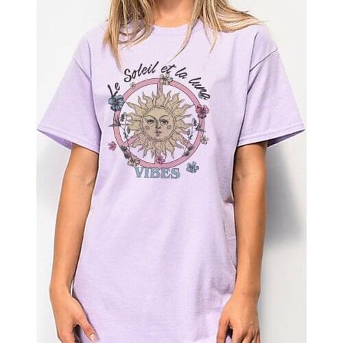 Kuakuayu HJN Soleil Luna Vibes Graphic Tees Vintage Aesthetic Tshirt Women Boho Style Short Sleeve Oversized T-Shirt Cute Shirt