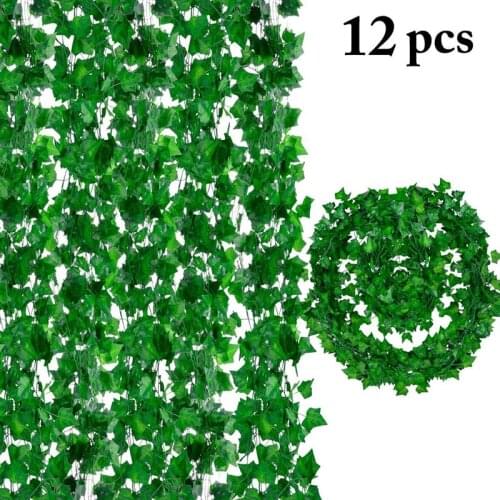 12Branch 6.89Ft Artificial Ivy Silk Hanging Vine Plant Leaves Garland For Wall Decor Plantas Artificiales Para Decoracion Grande