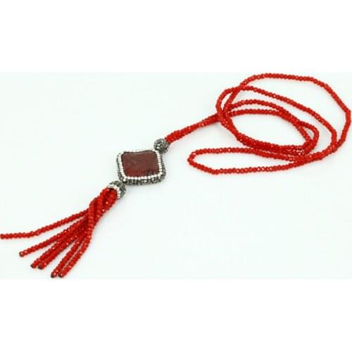 KEJIALAI bohemia Multi color python leather connector with bead beaded tassel jewelry dangle pendants necklaces for women NL5003