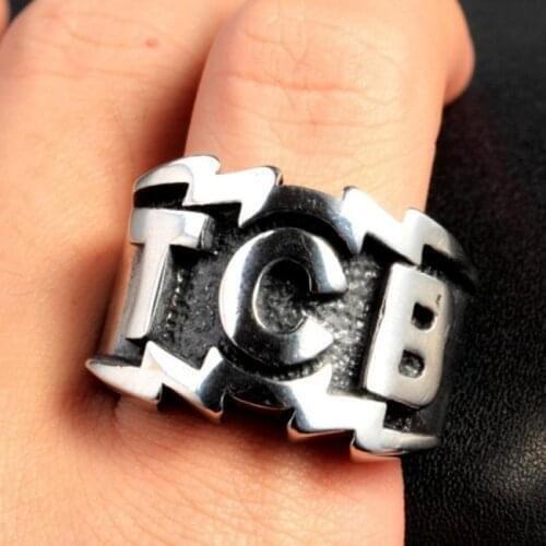 Letter TCB Metal Big Ring Mens Ring New Style Fashion Retro Accessories Party Jewelry Size 7-13