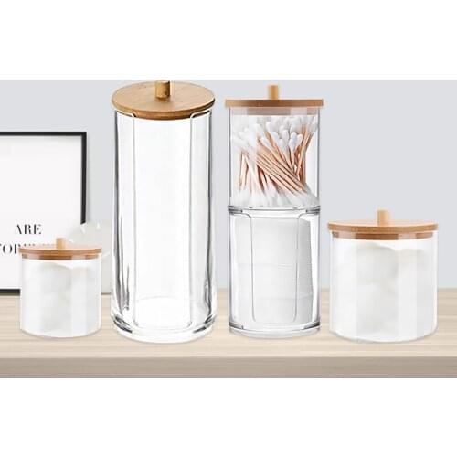 Makeup Cotton Pad Organizer Storage Box For Cotton Swabs Rod Cosmetics Jewelry Makeup Organizer Container with Bamboo Lid