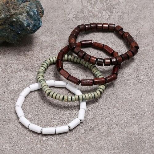 Brown Green Black Bracelets Blue White Handmade Black Wood Beaded Bracelets Men Jewelry Accessories