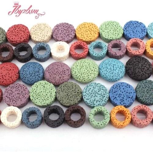 20mm,10mm Round Coin Multicolor Lava Rock Beads Natural Stone Beads For DIY Necklace Bracelats Jewelry Making 15" Free Shipping