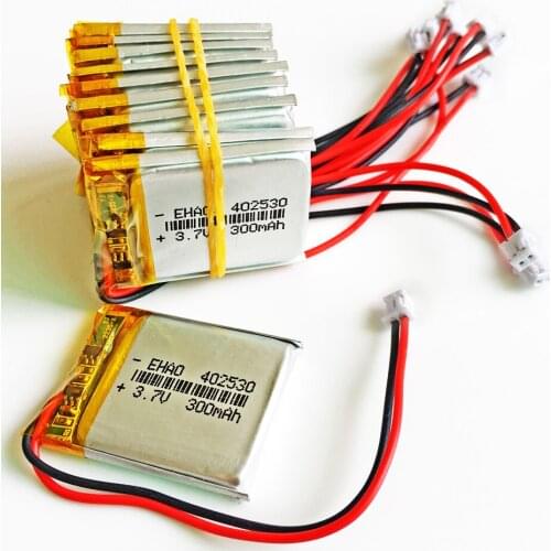 10 pcs 402530 3.7V 300mAh Lithium Polymer LiPo Rechargeable Battery with JST 1.5mm 2pin For Mp3 Camera bluetooth GPS smart watch