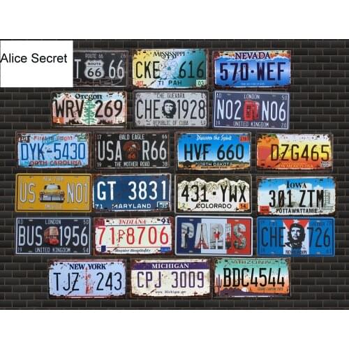 Hot American Car Number USA License Metal Plates Garage Plaque Metal Tin Sign Bar Decoration Vintage Home Decor 15x30cm