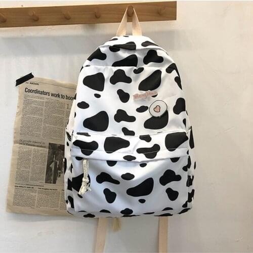 Fashion Cow Pattern School Bag Breathable Waterproof Nylon Woman Backpack Large Capacity Light Travel
